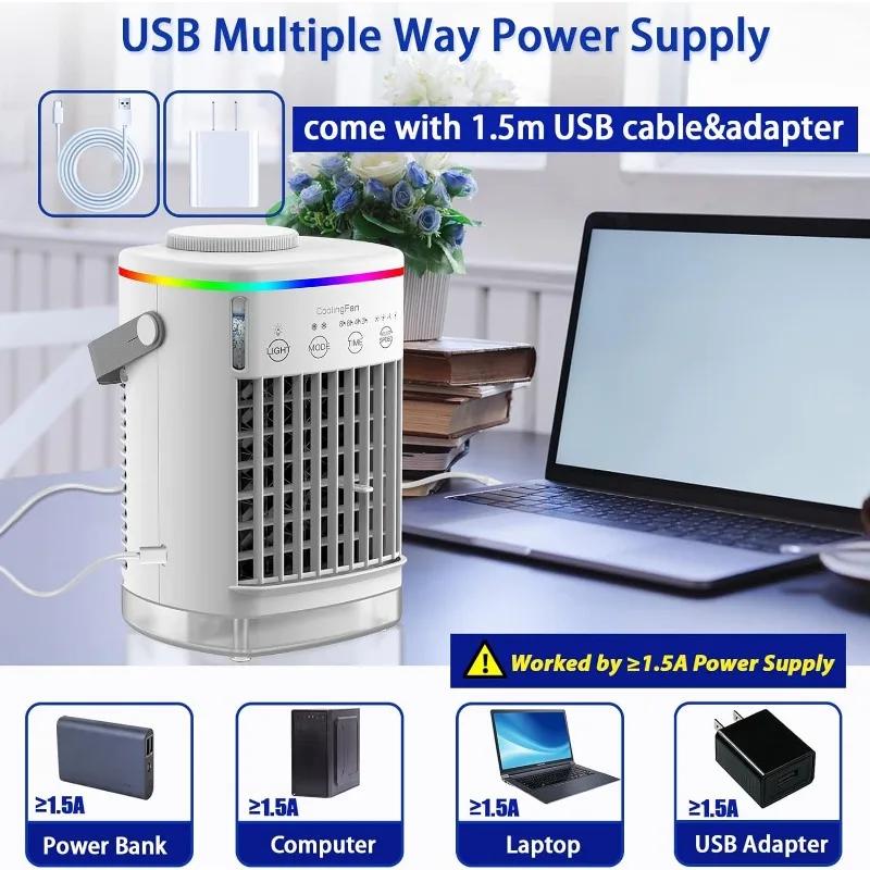 Portable Air Cooler,Desktop Cooling Fan with 4 Wind Speed & Colorful Light,Smart Air Conditioner Fan with Cool Mist & 2-8H Timer