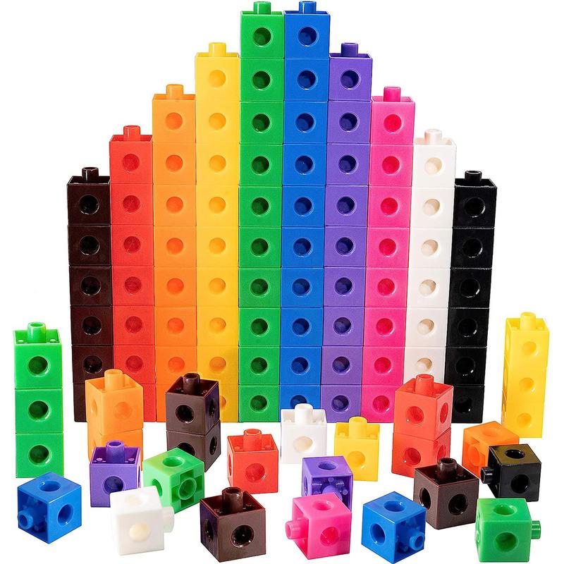 100/200Pcs 10 Colors Connected Cube Toys For Mathematical Counting Plastic Blocks Colored Mathematical Cube School Preschool 100pcs