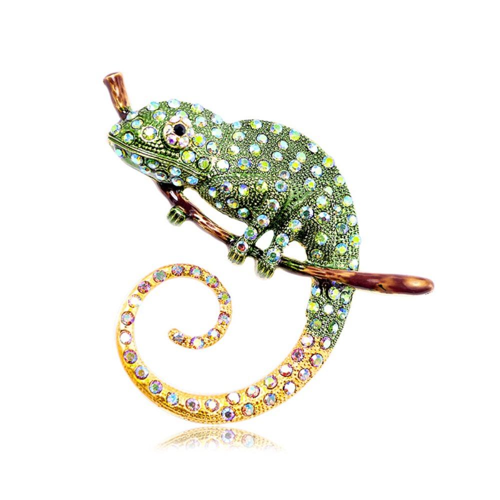 Animal Fashion Animal Brooch Decoration Diamond Studded Chameleon Brooch  Clothing зелёный