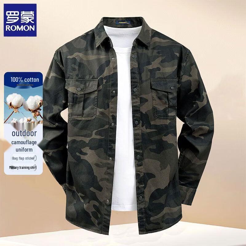 

Romon Men s American Retro Camouflage Long-Sleeve Shirt L