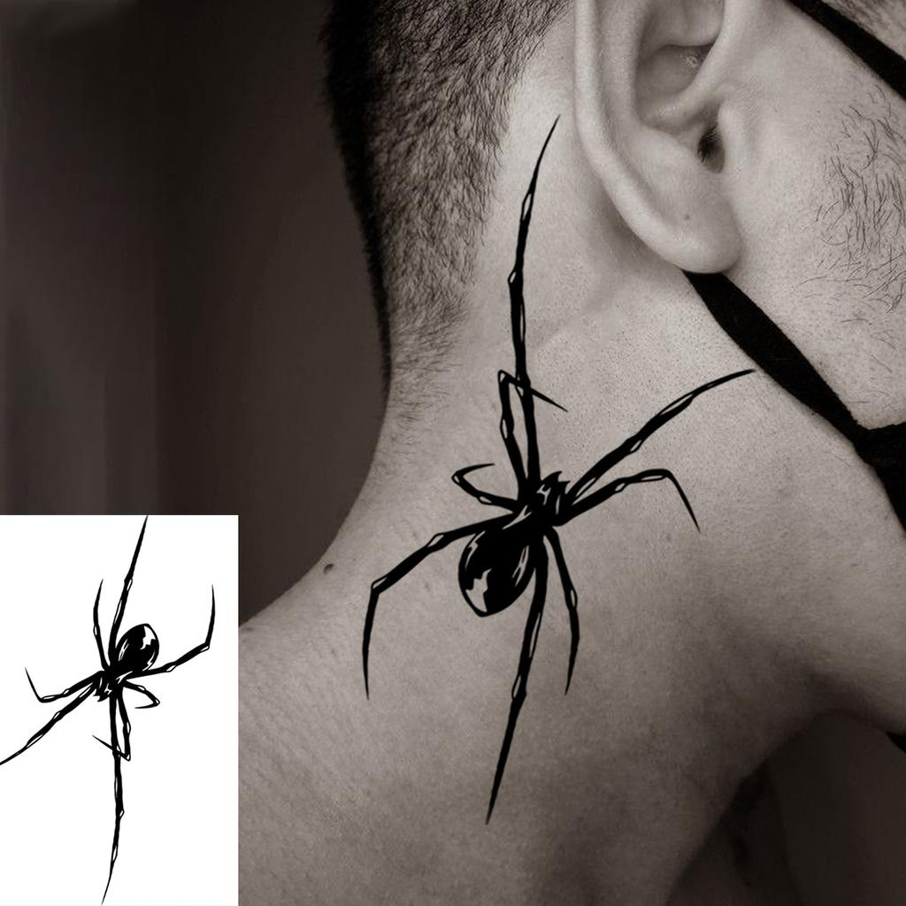 1 Sheet Spider Medusa Tiger Temporary Tattoos For Adult Hands Neck, Halloween Temp Fake Tattoo Sticker Realistic Tatoo Last Long