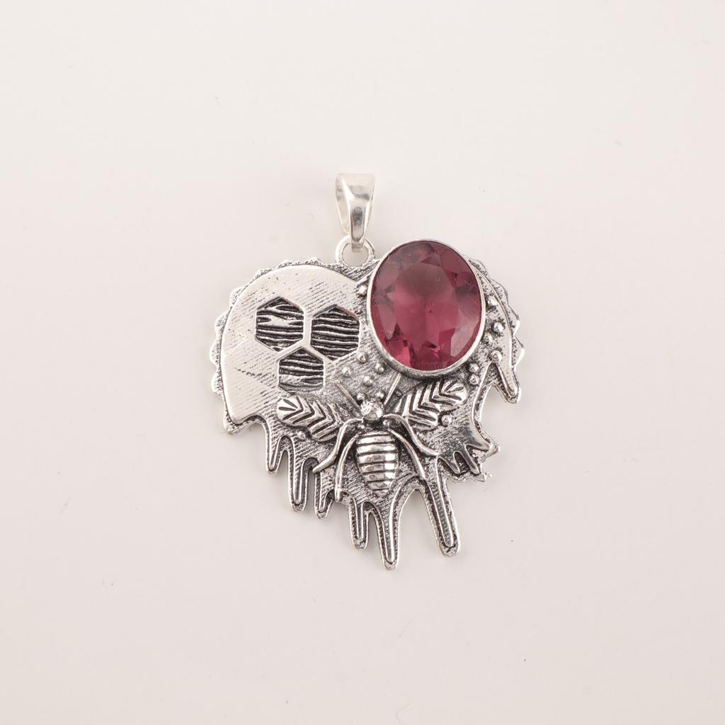 Rhodolith Edelstein 925 Sterlingsilber Handgefertigt Hochzeitsanhänger 1,49" Zum Geschenk CP-28-14