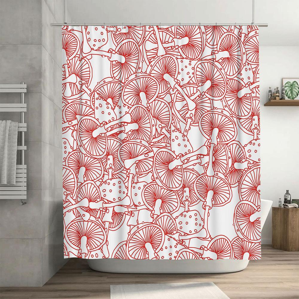 Bicycle Shower Curtain PrintPatterned Design for Bathroom Decor Red and White Bicycle-themed Shower Curtains 270x180cm (Large)