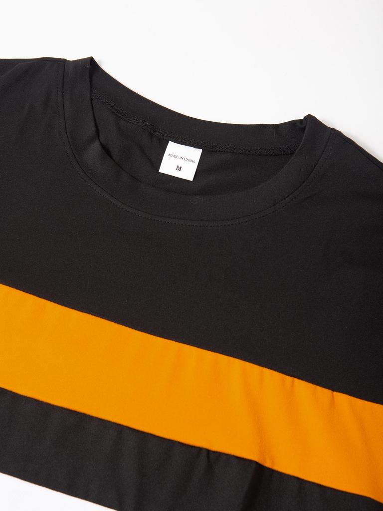 Men's Color Block Casual Round Neck Long Sleeve Sports T-shirt