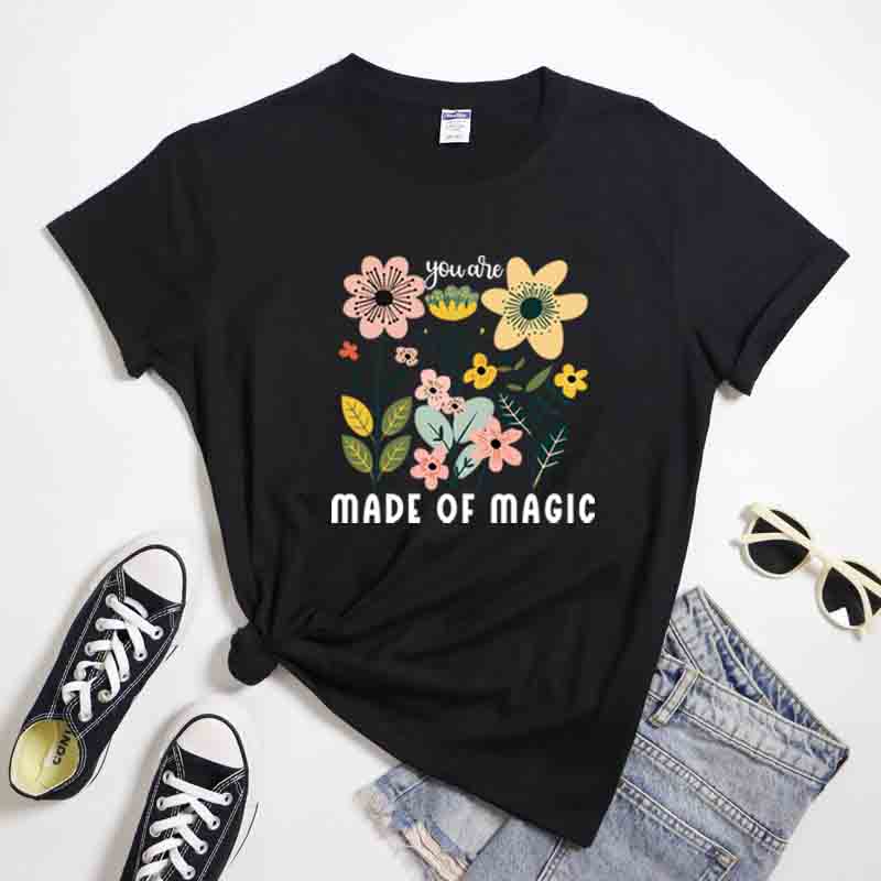 Boho You Are Made Of Magic Tshirt Unisex Summer Apparel Cotton Tshirt Aesthetic Botanical Wildflower Inspirational Tee Top