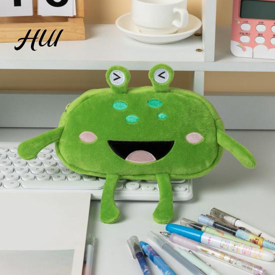 Plush Frog Pencil Case Stuffed Pen Case, Funny Bag, Fluffy Storage Pouch, Squeeze Stress Relief Toy Large Capacity Zipper Bag for Boys Girls,
