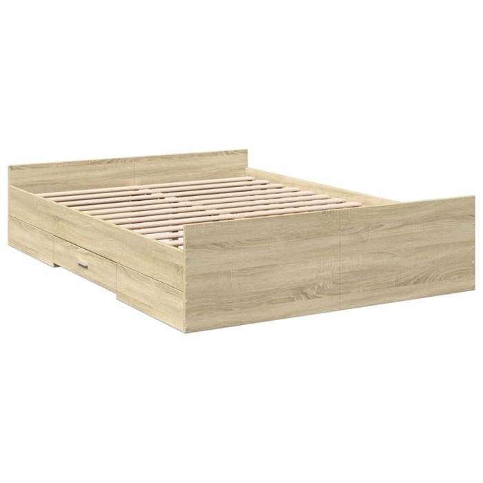 VidaXL Cadre de lit et tiroirs chêne sonoma 120x200 cm bois ingénierie, lit, lit de rangement, cadre de lit double, lit 3280302