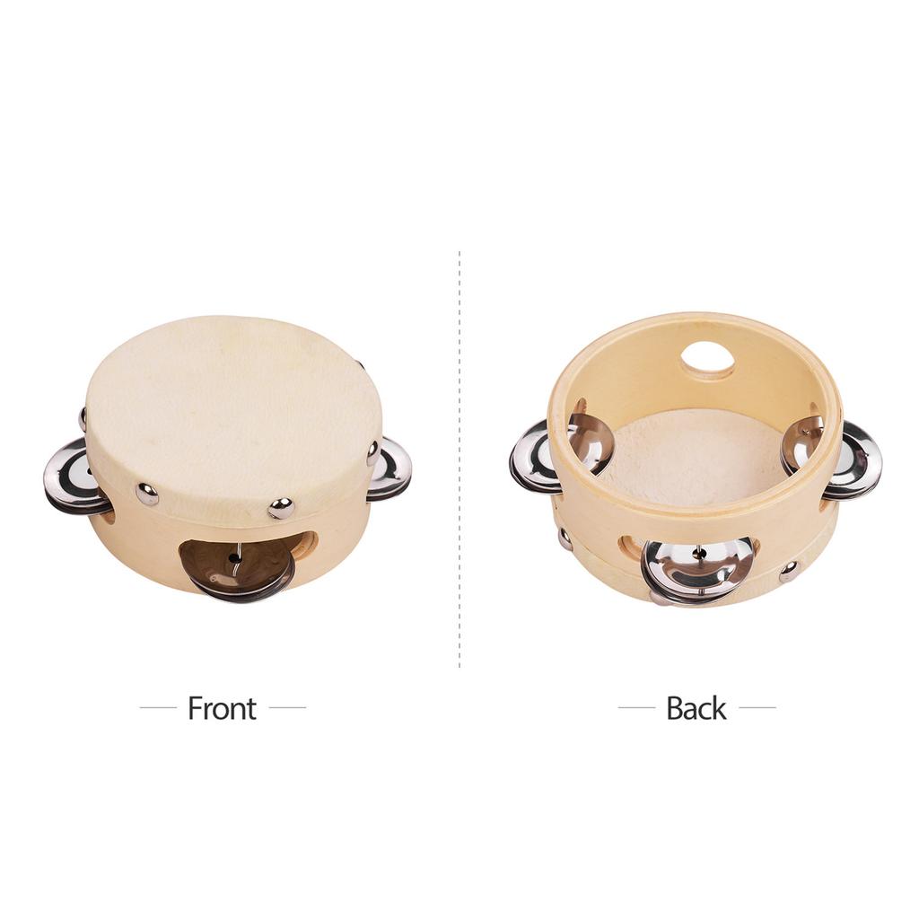 8 Inch Hand Tambourine with Metal Single Row Jingles Sheepskin Drum Skin Wooden Tambourines Entertainment Musical