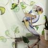 Aquarell-Blätter und Vögel-Fenstervorhänge, transparenter Chiffon-Tüll-Vorhang, Heim-/Wohnzimmer-Hintergrunddekoration