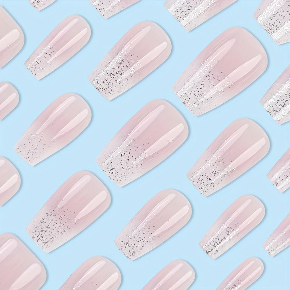 24 stykker klassisk rosa og hvit gradient glitter fransk manikyr negletips - kort, ballettformet, skinnende finish, perfekt for festlige anledninger