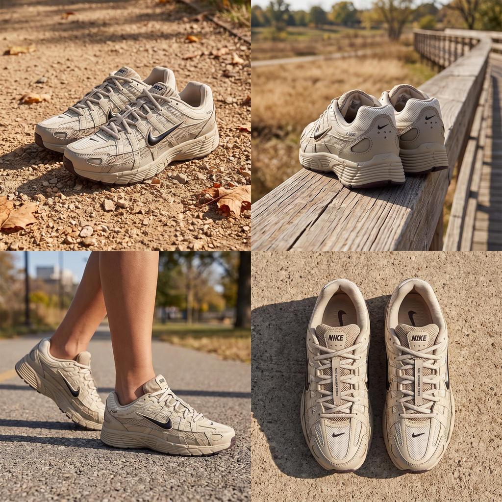 Nike P-6000 Premium Hindistan Cevizi Nazik Siyah Sahil Erkek Spor Ayakkabıları Krem IH8042-100