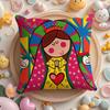 Cartoon Virgin Mary Art Cushion Cover Home & Car Multi-Scene Pillow Cover - Reversible, Soft & Durable for Daily Use