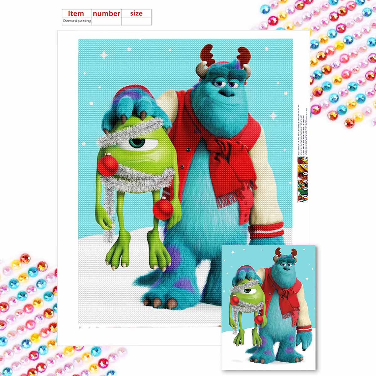 

5D Алмазная мозаика своими руками Корпорация монстров Полная выкладка Стразы Мозаика Вышивка Изделия ручной работы Домашний декор Подарок Round 20x30cm