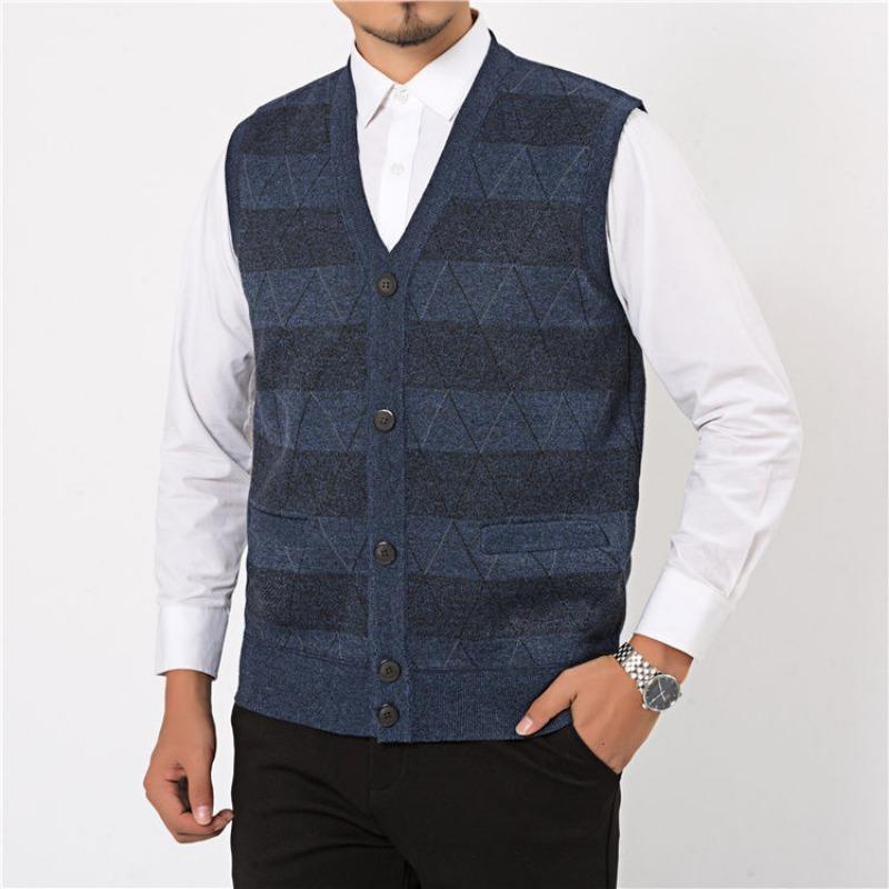 Gilet Ispessito da Uomo Anziano di Mezza Età Gilet Maglione Autunno Inverno Scollo a V Cardigan Gilet Maglia di Lana