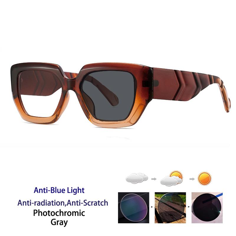 Ladies Fashion Large Frame Anti Blue Light Photochromic Reading Glasses Thick Border Prescription Eyewear