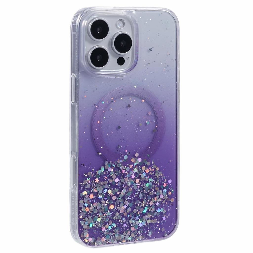 For iPhone 16 Pro Max Case Compatible with MagSafe Sparkle Epoxy TPU+Acrylic Phone Cover