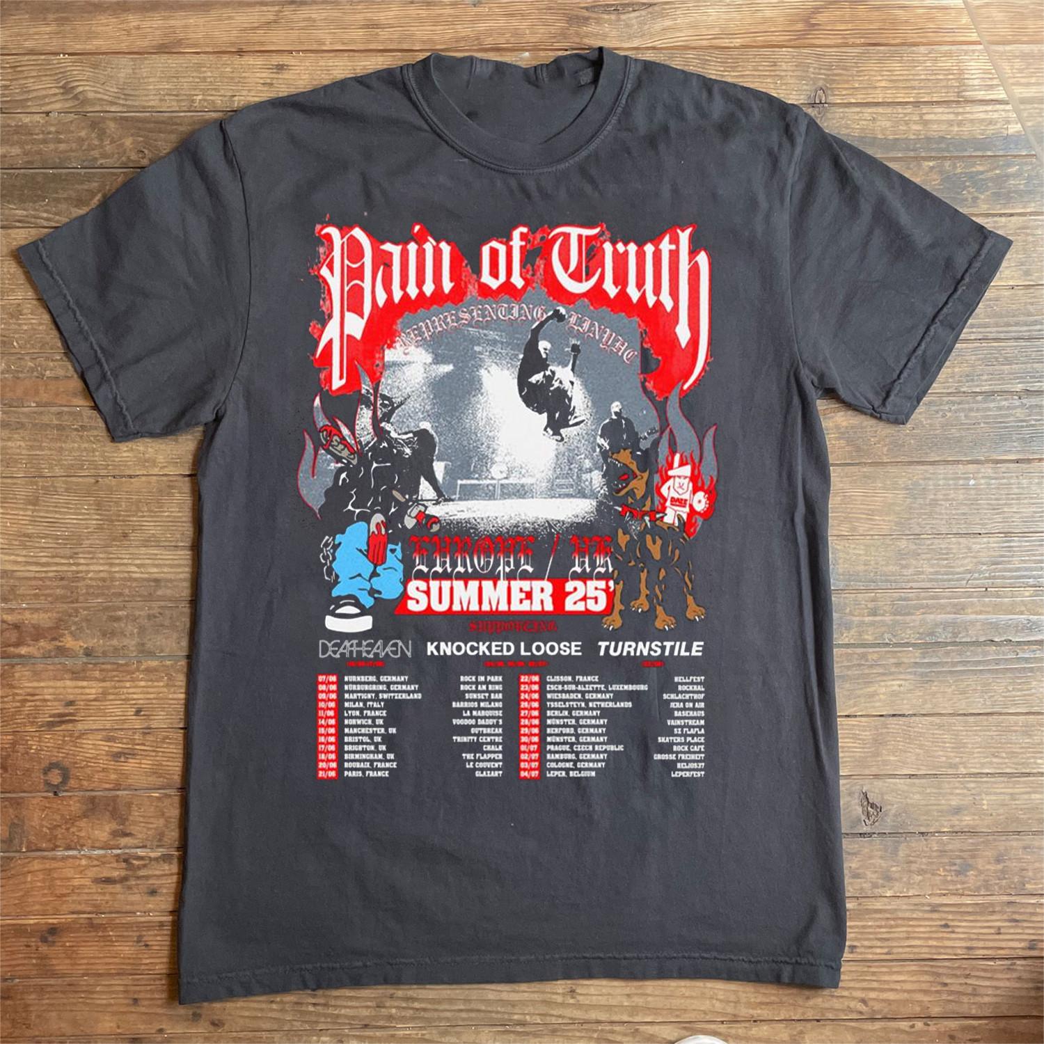 Pain Of Truth Europe UK Summer 2025 Poster T Shirt Charcoal All Size OB1075 S