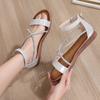 One-strap Sandals for Women Summer Rhinestone Open-toe Korean Style Flat Bottom Flat Heel Large Size Roman Shoes Sandals for Women