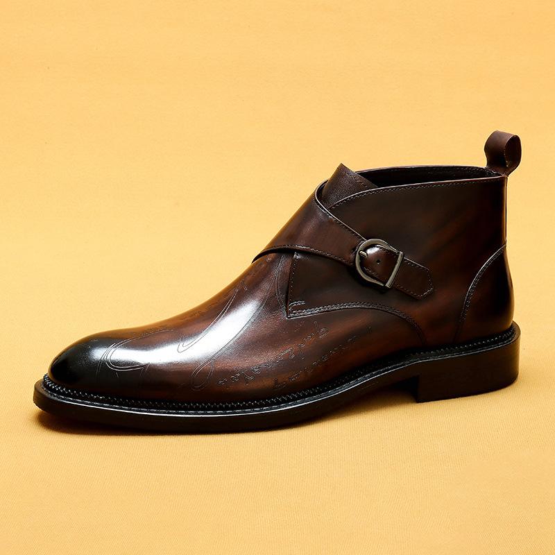 Winter Martin Boots Leather British Engraved Business Dress High-Top Leather Shoes Pointed Men'S Boots