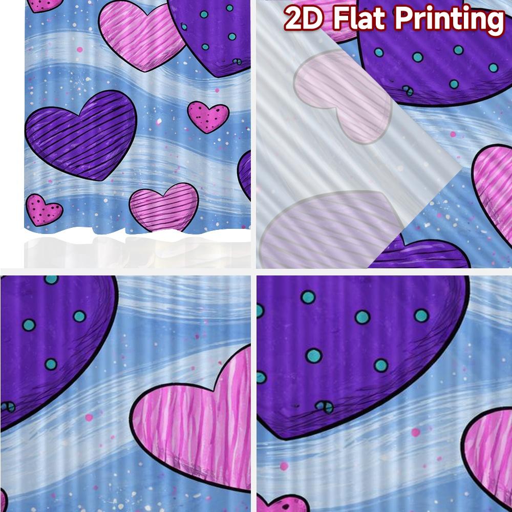 2D FLAT PRINTING 2pcs Curtains (Without Rod) Valentine's Day Colorful Hearts Chic Curtains&Drapes Fabric Curtains Holiday
