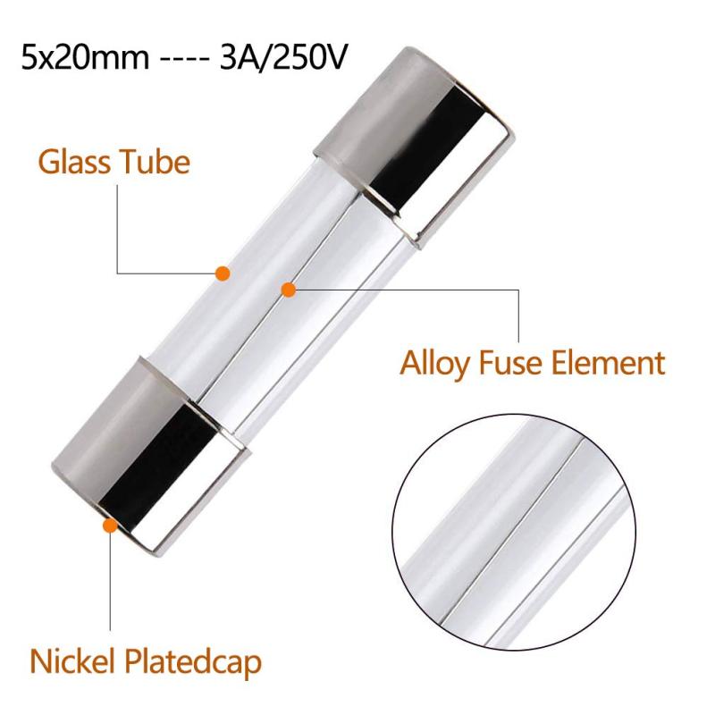 300pcs 5x20 0.1a-20a Fuses  Assortment  Kit With Storage Box Replacement Accessories