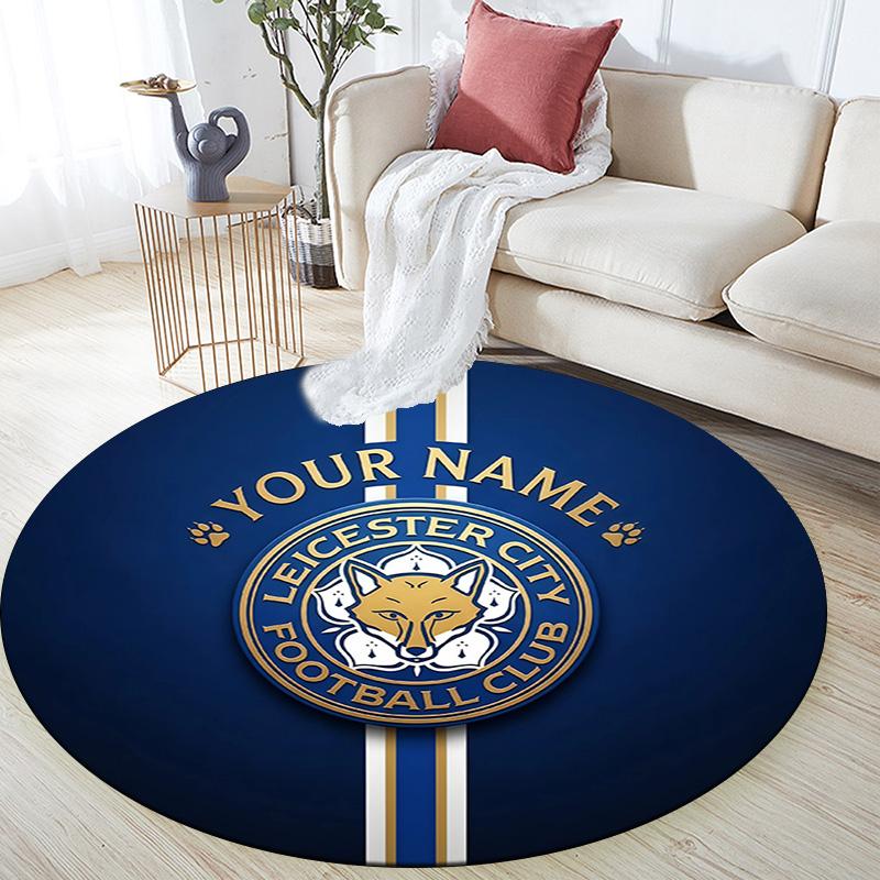 Custom Name Leicester City Round Area Rug,Carpet Rug for Living Room Bedroom Sofa Playroom Decor,Non-slip Floor Mat