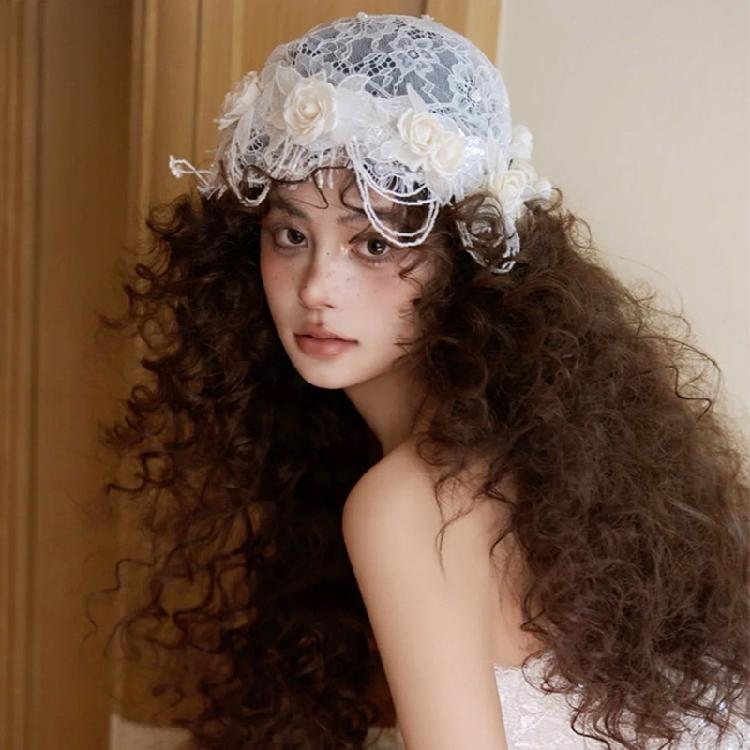 Graceful Lace Meshes Hat Romantics Hollows Flower Lace Hat Vintage Lace Hat for Weddings and Banquets