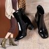 Women's High Heelded Boots Quality Patent Leather Short Boot Fashion Casual Ankle Boots for Women Square Toe Design Women Boots