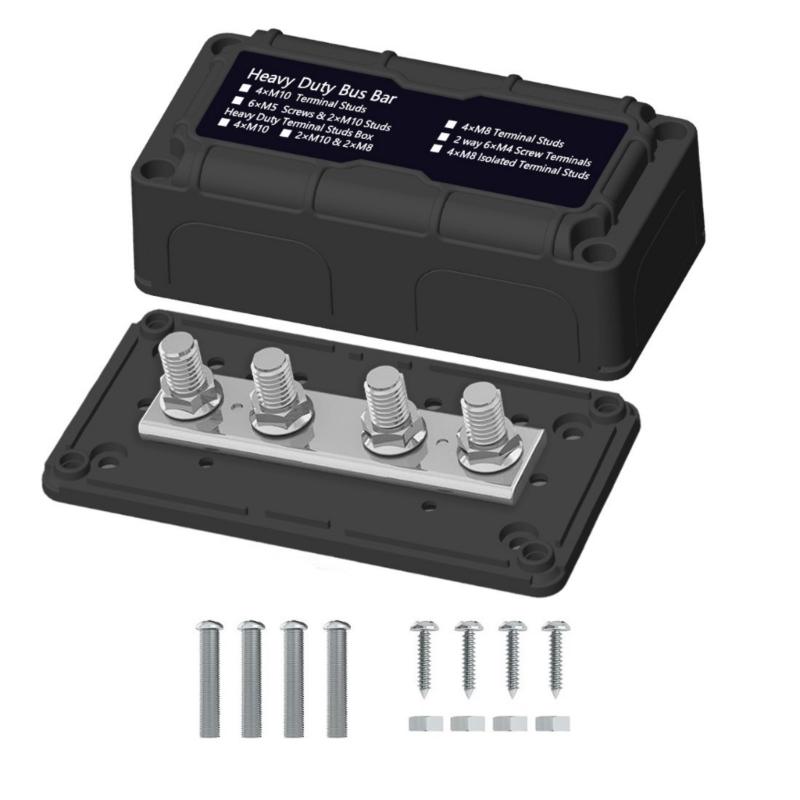 Covered Bus Bar Terminal Block 48V 100A Power Distribution Stud Block for Marine RVs Car Battery Systems