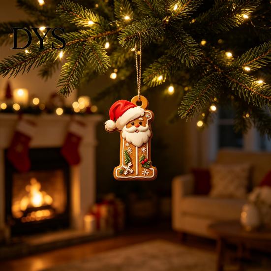 Reusable Acrylic Snowflake Berry Ornaments 2D Flat Christmas Ornaments, Gingerbread Letter Pendant with Santa Claus, Decorative Cookie Initial