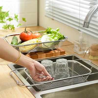 2PCS Stainless Steel Sink Drain Basket Kitchen Sink Retractable Vegetable Basin for Easy Cleaning