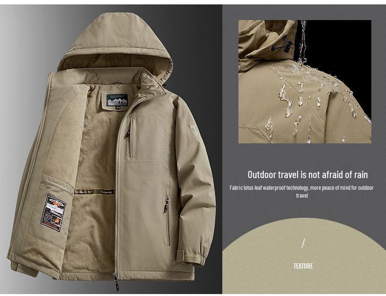 Men's Fleece-Lined Thick Jacket: Autumn/Winter Warm, Plus Size, Windproof & Waterproof Outdoor Coat.