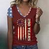 Women’s V Neck Lightweight Short Sleeve Top with Distressed Flag and 250 Years Print for Spring Summer Casual Wear
