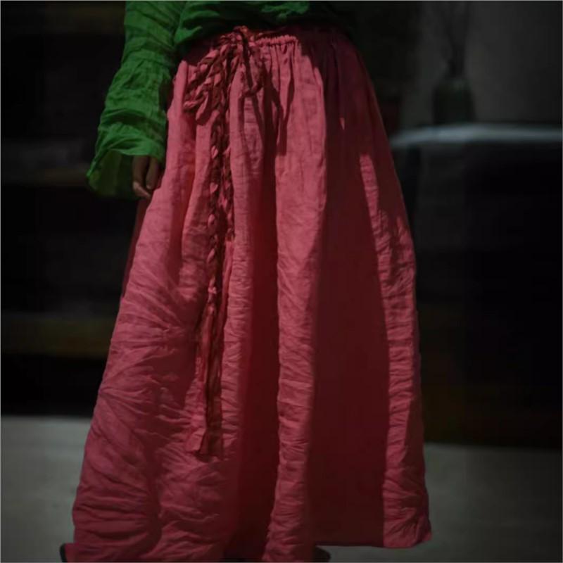 Johnature Woman Spring Casual Solid Color Retro Personality Skirt Fashion Niche Chinese Style Vintage Skirt