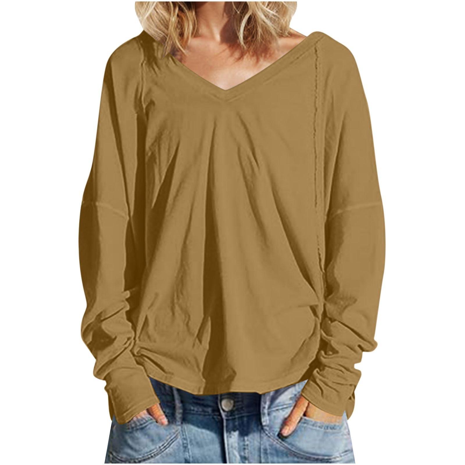 

Новая мода женская толстовка с V-образным вырезом, длинный рукав, воротник, топы, осенние наряды S кофейный