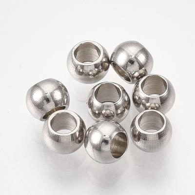 Non-Tarnish 304 Stainless Steel Beads, Round, Stainless Steel Color, 4x3mm, Hole: 2mm