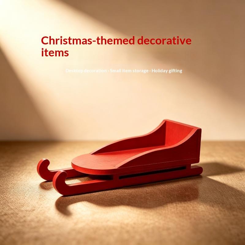 Mini Wooden Christmas Sleigh Ornament 1/12 Dollhouse Red Sleigh Model Decoration Dollhouse Christmas Landscape Accessories