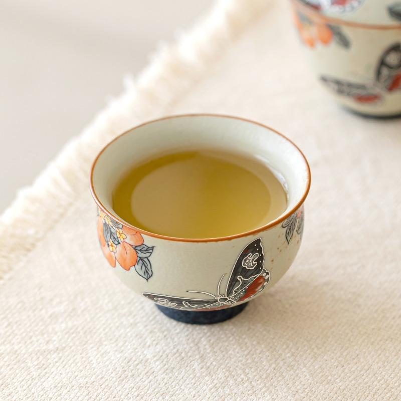 Vintage Ceramic Master Cup Personal Arhat Cup Household Tea Cup Caramel Glazed Butterfly Dance Tea Cup