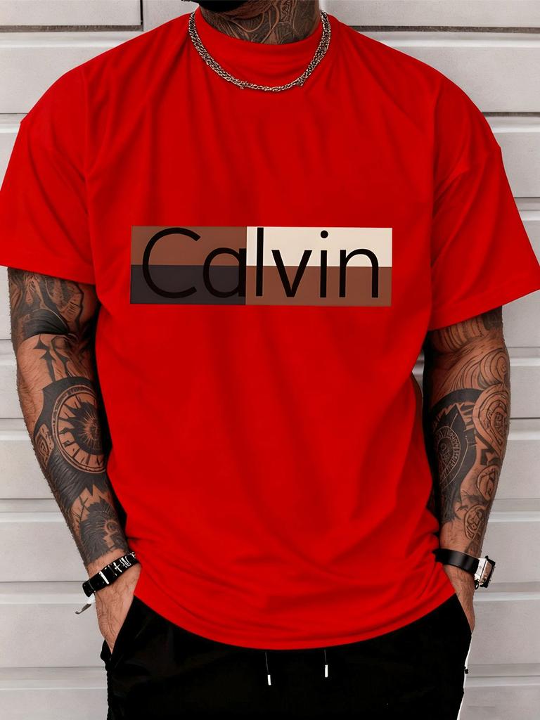 2026 Unisexs Casual Shortsleeved Calvin Letter Colorblock Pattern Tshirt Fashion Street Style Adult Casual Wear Sports Outdoors