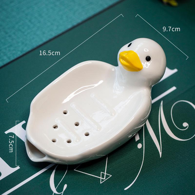 Cute Cartoon Duck Ceramic Soap Dish & Toothbrush Holder for Bathroom