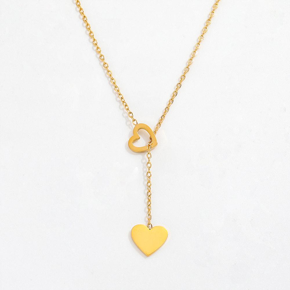 Joolim Jewelry 18K Gold Plated Double Heart Pendant Choker Necklace Stainless Steel Jewelry