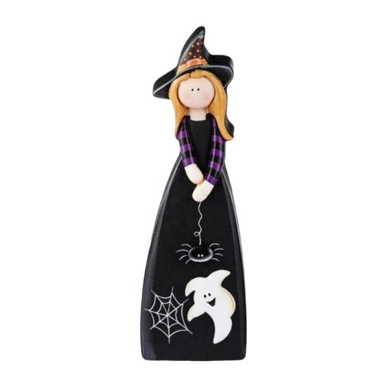 Unique Witch Collectible Figures Halloween Table Decoration, Cute Wooden Centerpiece, Farmhouse Autumn Ghost Pumpkin Black Cat Statues Ornament