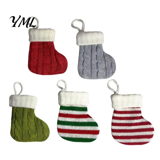 Holiday Tree Hanging Ornaments Mini Knitted Christmas Stocking Ornaments, Knit Xmas Decor, Small Indoor Party Supplies Pendants for Tree, Mantel,