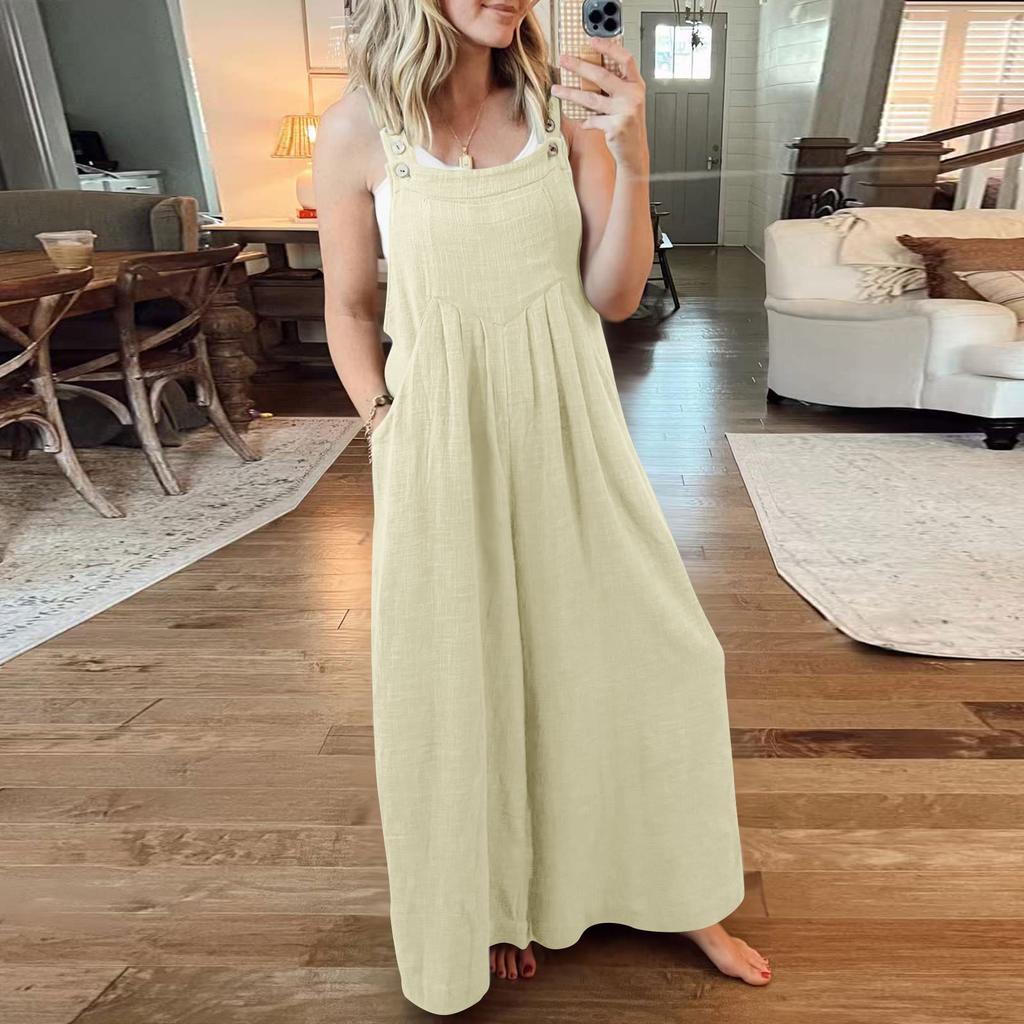 Baumwolle Leinen Damen Latzhose Hosenträger Hose Locker Lässig Weiblich Frauen Einteiler Weites Bein Strampler Overalls Jumpsuit Streetwear