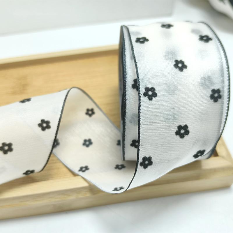 Flocked Snow Gauze Ribbon for DIY Bows, Floral Arrangements, Gift Wrapping, and Hair Accessories
