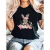 Women's Slim Fit Easter Bunny T-Shirt - Short Sleeve Crew Neck Top with Leopard Print Rabbit & Floral Bunny Design, Spring Summer Casual Blouse