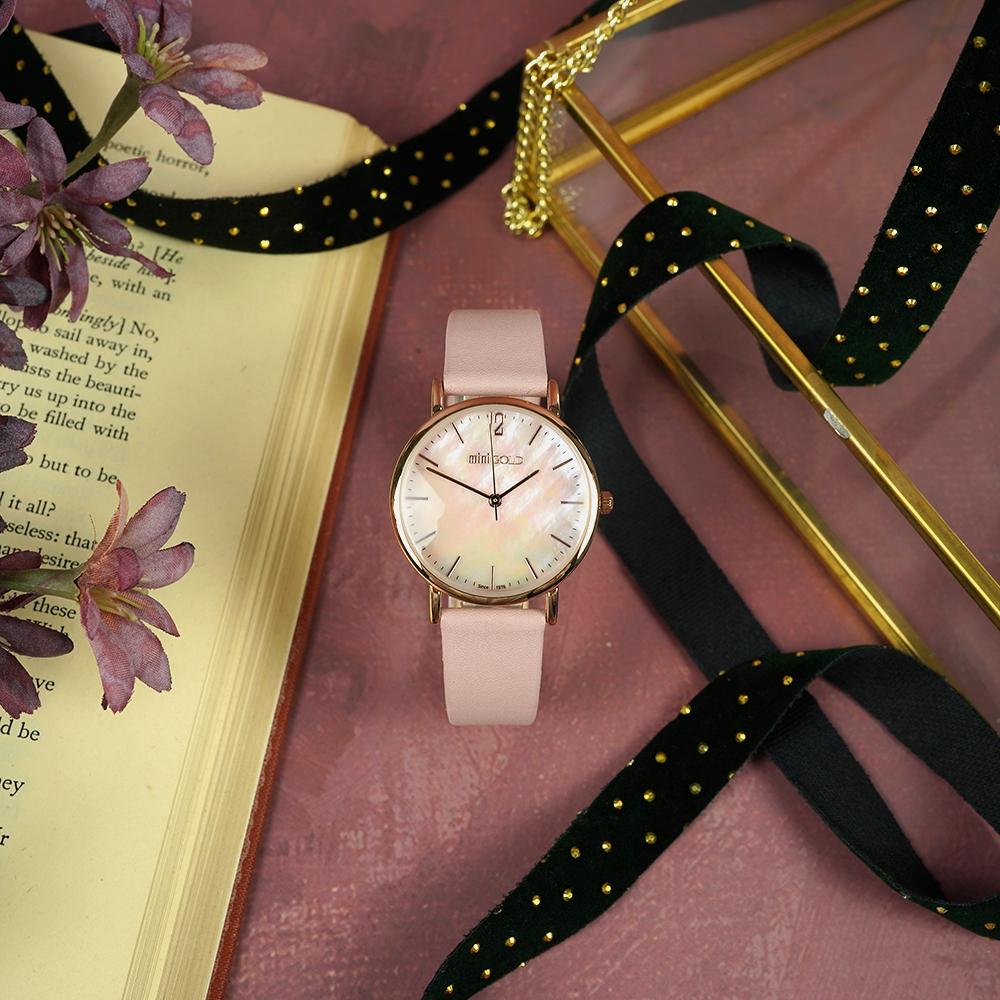 Jyullieoseu Wsb021 Mother-Of-Pearl Round Women'S Leather Watch + Free Bracelet