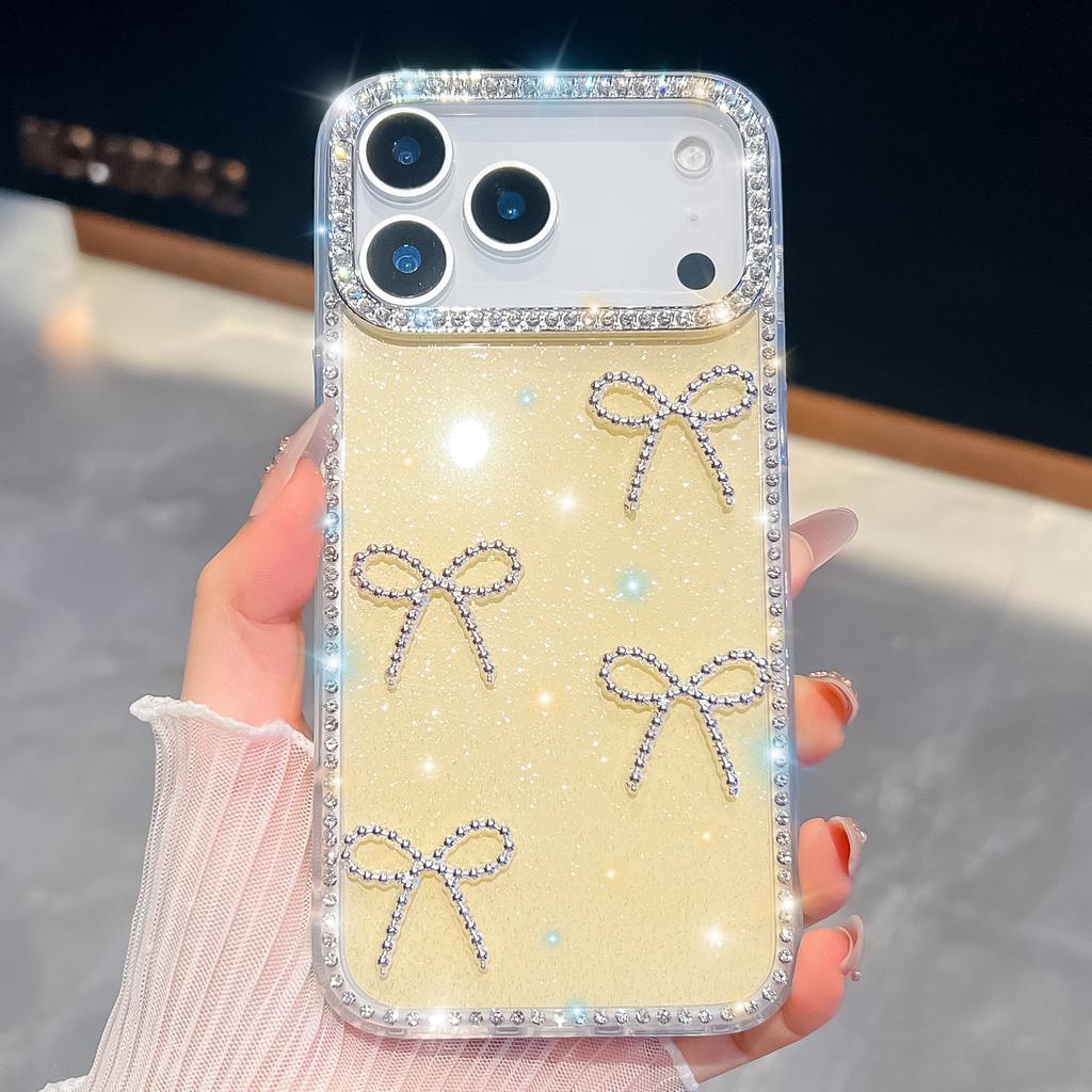 Foreign trade applicable iphone17AIR mobile phone case glitter bow Apple 16Pro anti-drop all-inclusive Samsung S26U