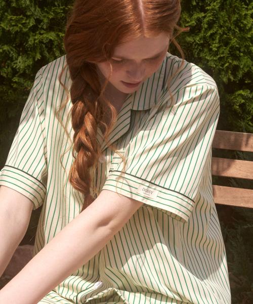 [Dossy] Silk-fit Clover Short-sleeve Couple Pajama Set [Shipped from Korea] 100% Authentic