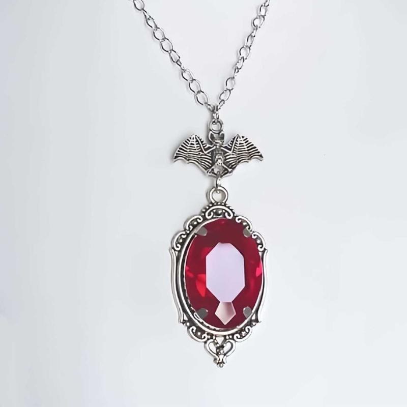 Bat Pendant Gothic Necklace With Alloy Chain Detail and Ornate Oval Statement Design for Daily Styling and Themed Gatherings